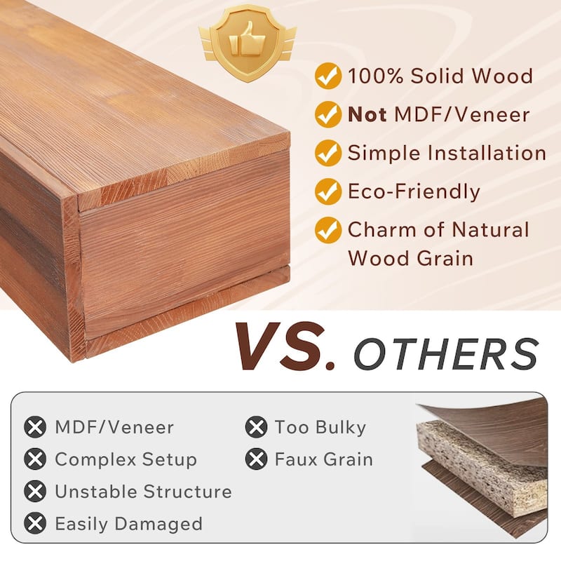 50LBS Capacity Rustic Wood Wall-Mounted Floating Shelf