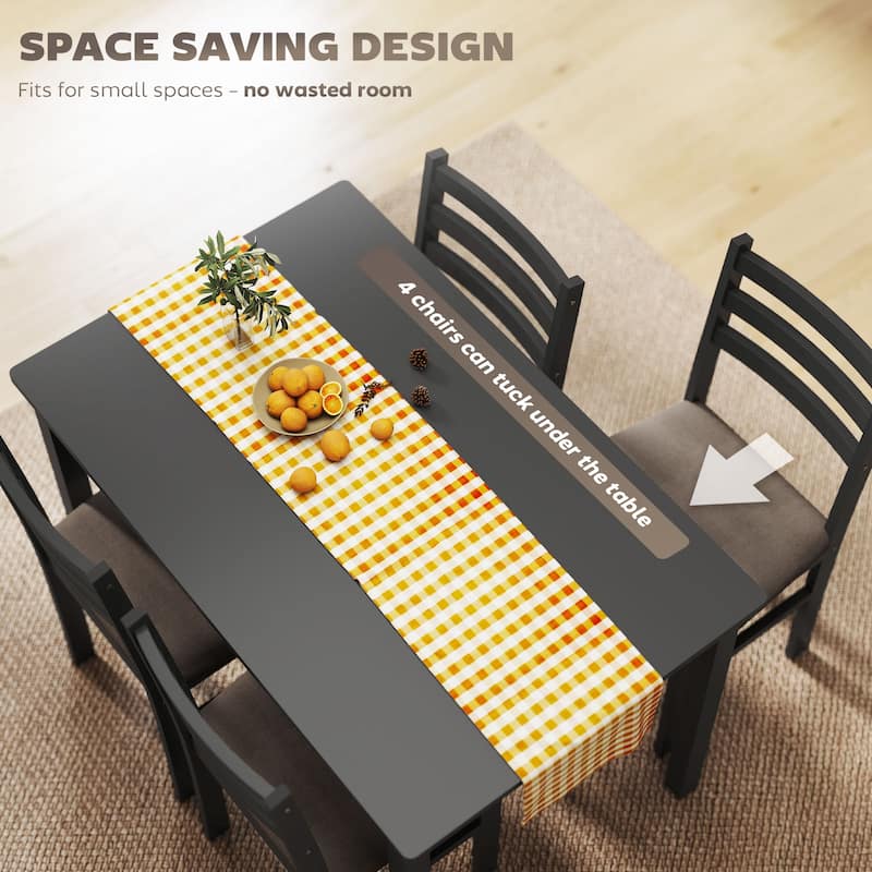 HOMCOM 5-Piece Dining Table Set for 4, Farmhouse Kitchen Table Set with 4 Upholstered Padded Chair, Wood Legs for Dining Rooms