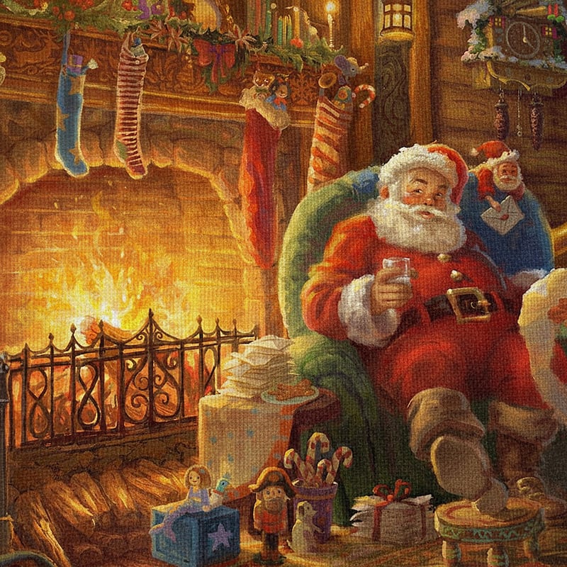 Thomas Kinkade Santa's Workshop Shower Curtain by Laural Home