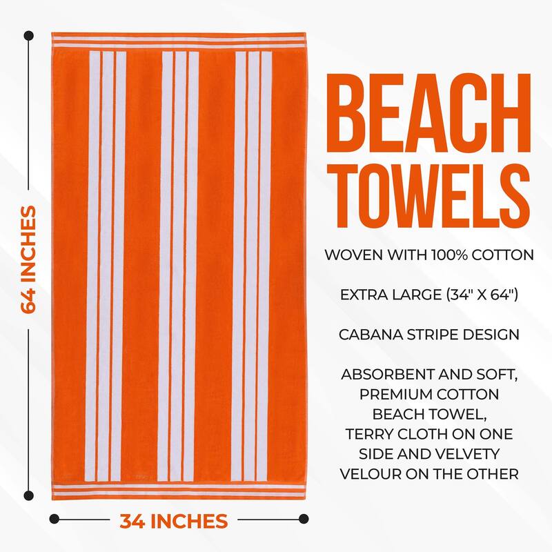 Superior Striped Large Oversized Cotton Beach Towel - Set of 2