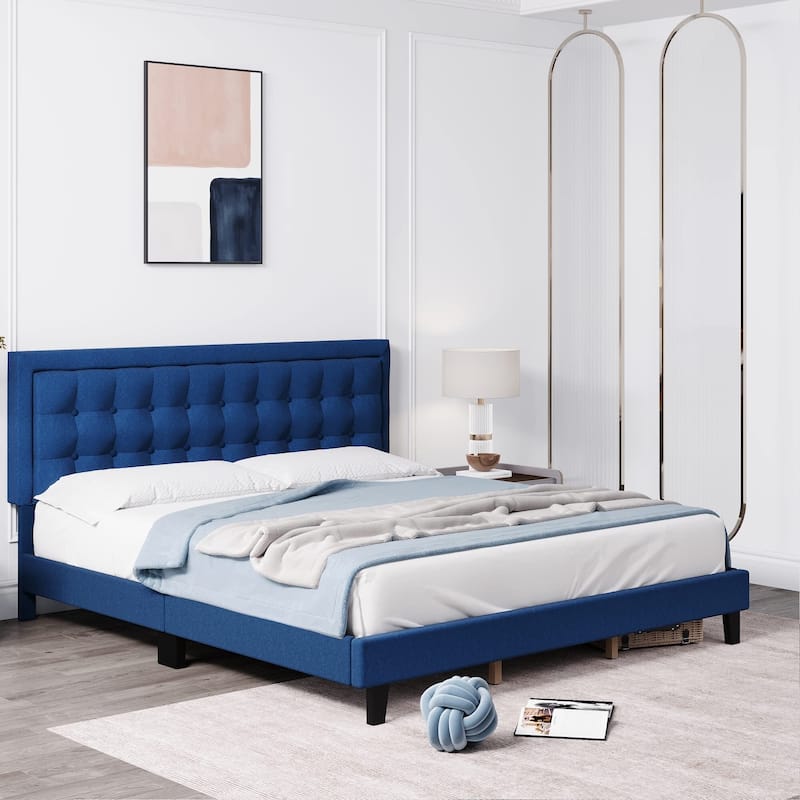 Modern Upholstered Platform Bed with Button Tufted Headboard