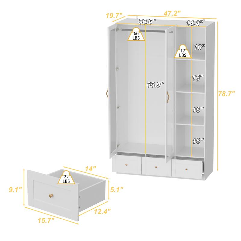 Multi-Piece Wardrobe Set Adaptable Closet Modules Combo Armoires