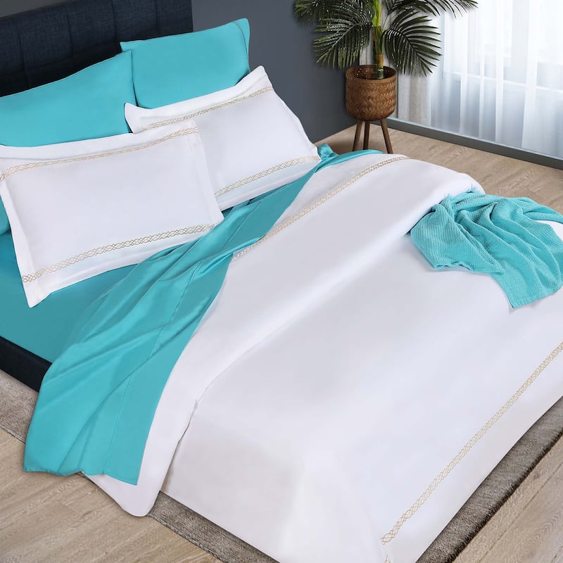 Superior Egyptian Cotton 1000 Thread Count Embroidered Scroll Duvet Cover Set