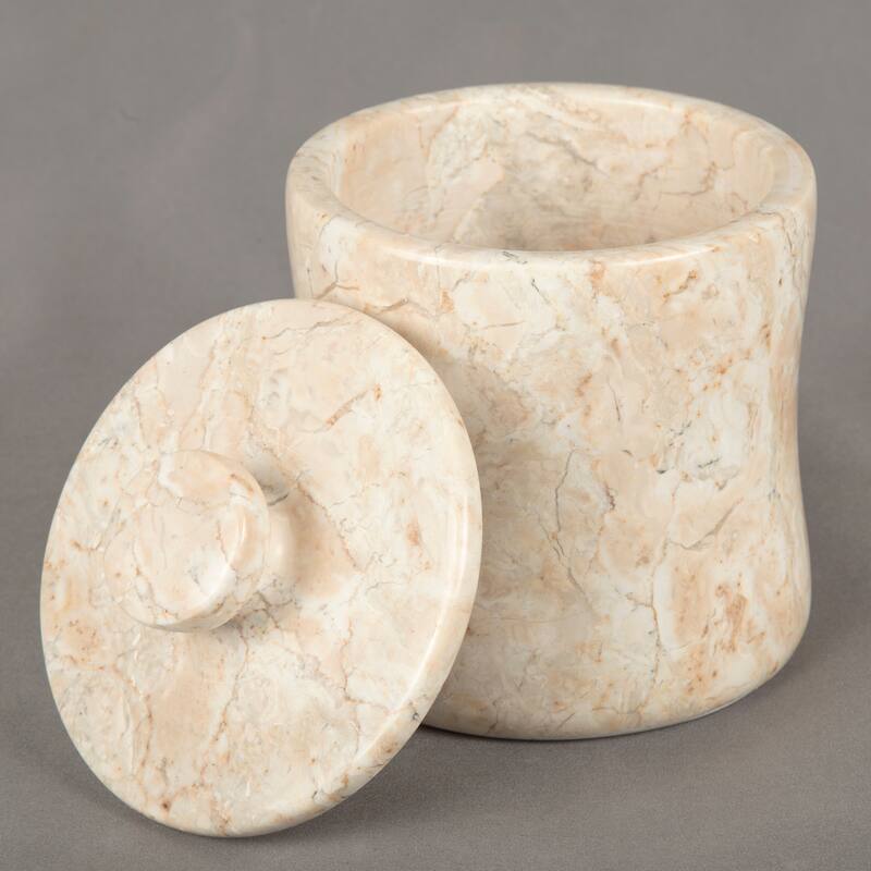 Creative Home Natural Champagne Marble Stone Cotton swabs holder - Beige