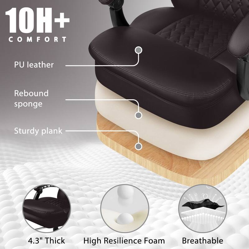 BOSSIN 400lbs Big & Tall Office Chair, Reclining Executive Chair with Footrest, Adjustable Headrest, PU Leather High Back,
