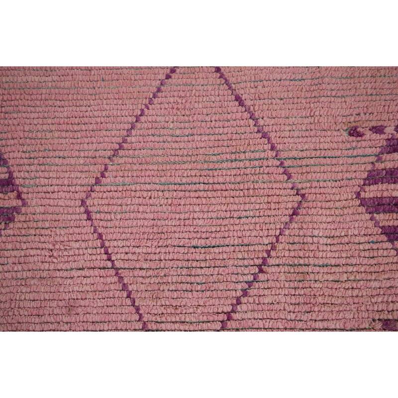 All-Over Pink Geometric Moroccan Area Rug Handmade Wool Carpet - 7'7"x 12'5"