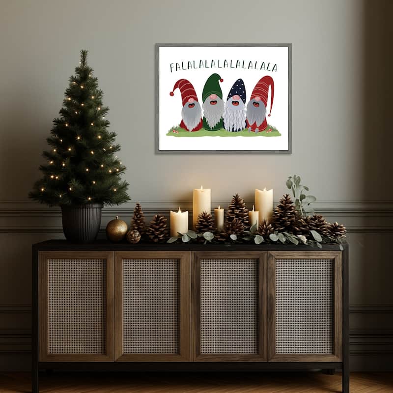 Fa la la la la gnomes by Rosana Laiz Blursbyai (28 x 23 in.), Framed Canvas Wall Art Print - Sylvie Greywash
