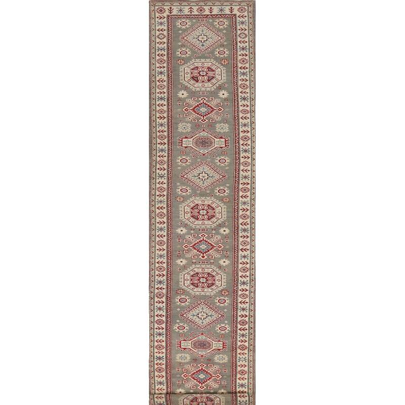 Geometric Kazak Runner Rug Handmade Traditional Wool Carpet - 2'8" x 16'4"