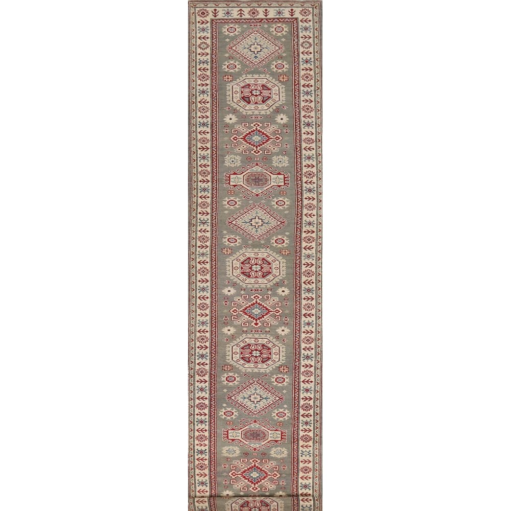 Geometric Kazak Runner Rug Handmade Traditional Wool Carpet - 2'8" x 16'4"