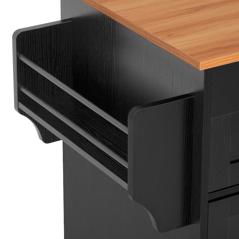 85.5" Kitchen Island with Extendable Dining Table, Rolling Kitchen Island with Sotrage Shelves, Drawers and Power Outlet