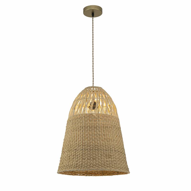 Willa 1-Light Rattan Bell Pendant, Coastal Boho - Handwoven - 16" Wide