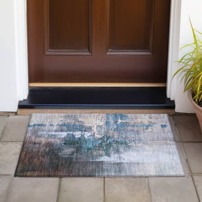 Machine Washable Indoor/Outdoor Modern Painters Touch Chantille Rug - Blue - 1'8" x 2'6"