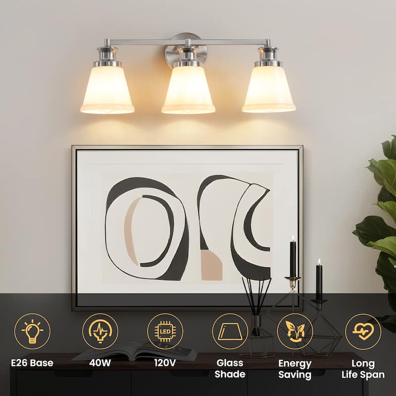 Modern Vanity Lights 3/4 Light Bathroom Dimmable Light Fixture Wall Sconce with Glass Shades