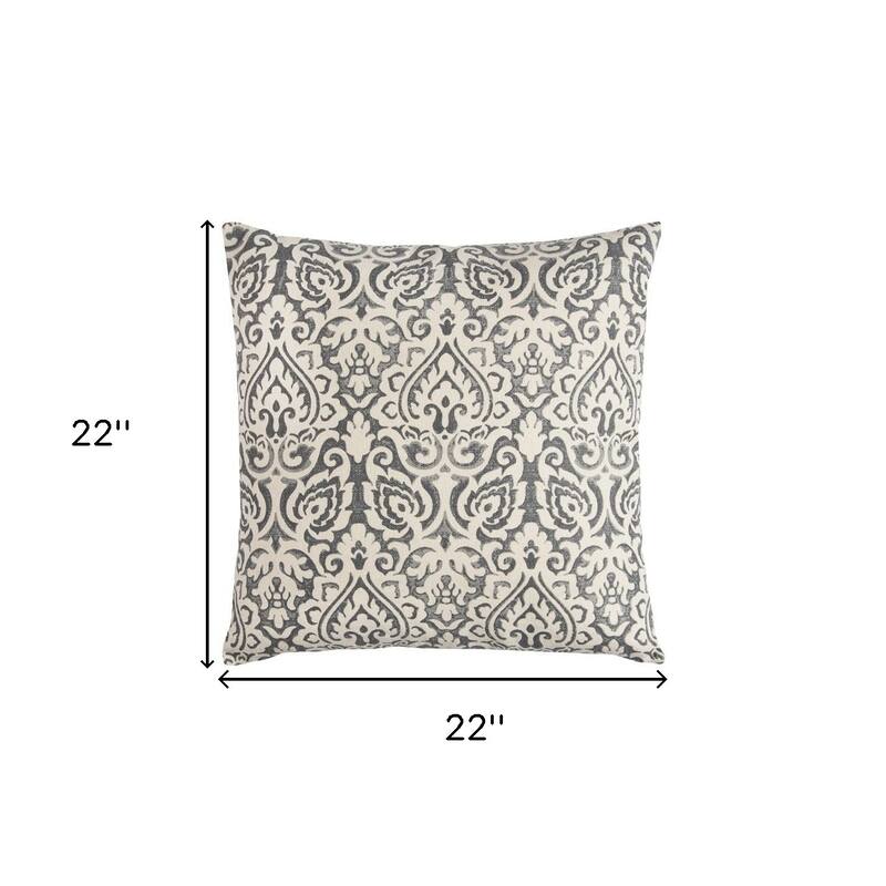 Gray White Distressed Damask Throw Pillow
