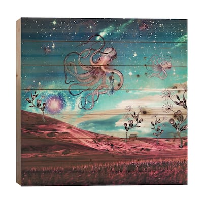 Sunrise Over The Purple Planet Print On Wood by Paula Belle Flores - Multi-Color