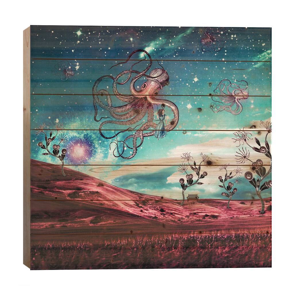 Sunrise Over The Purple Planet Print On Wood by Paula Belle Flores - Multi-Color