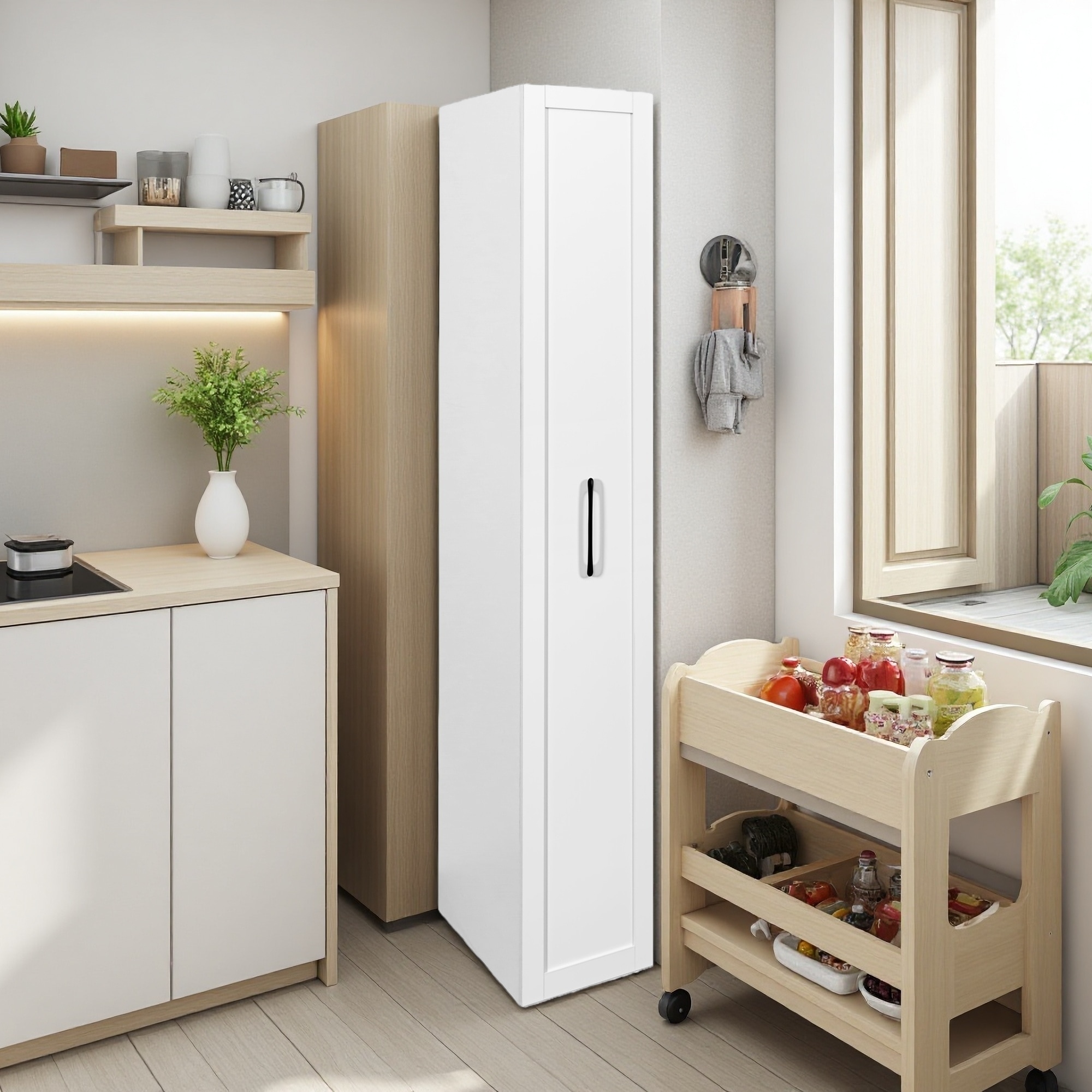 Kitchen Cart with Shelves, Handle and Wheels