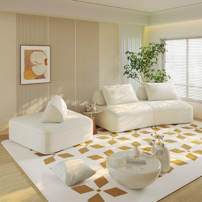 GDFStudio - Modern 139" Oversized Chenille Upholstered Modular Deep Seat Sectional Sofa with Removable Backrests & Soft Pillows