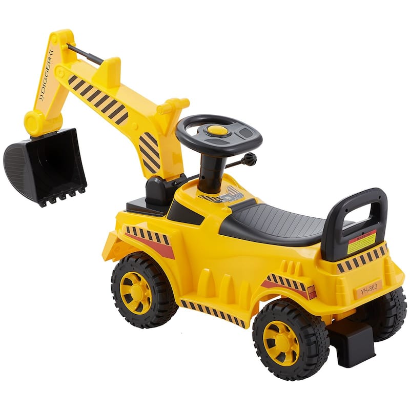 Toddler Ride-On Excavator Car with Helmet and Music, Yellow - 42.1 x 11.4 x 21.3 in