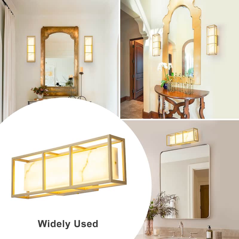 Brushed Gold LED Wall Sconce with White Alabaster Resin Shade