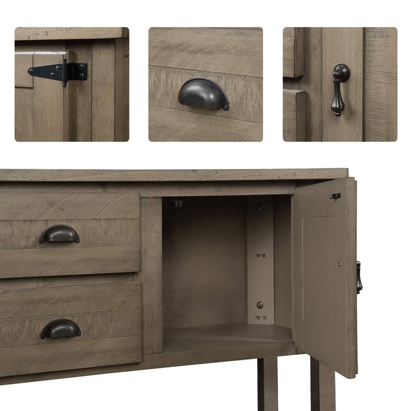 Solid Wood Sideboard Console Table with Drawers Cabinets and Bottom Shelf