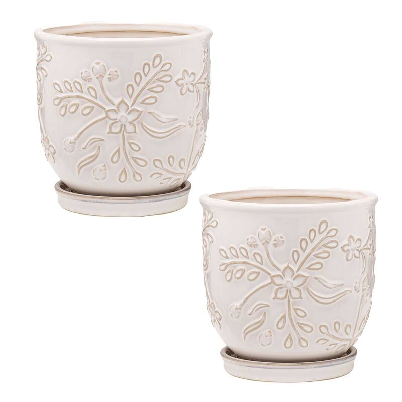 Southern Patio Venice White Ceramic 8.1-inch Planter (Pack of 2)