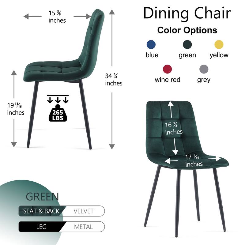 Mid Century Modern Green Velvet Dining Chairs Set Of 4 For Kitchen, Living Room