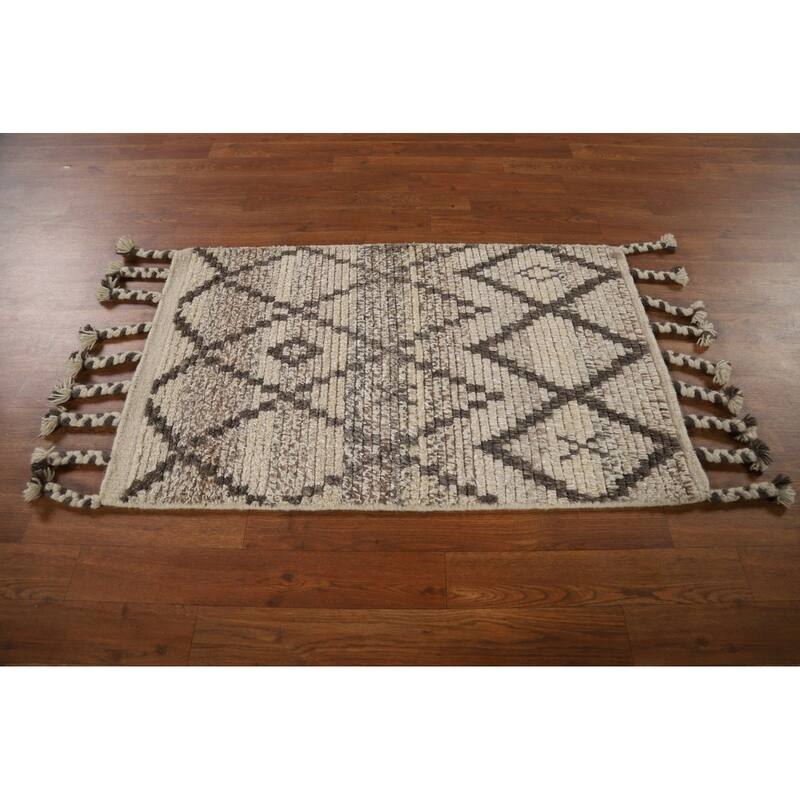 Striped Geometric Moroccan Accent Rug Hand-Knotted Wool Carpet - 2'0"x 3'0"