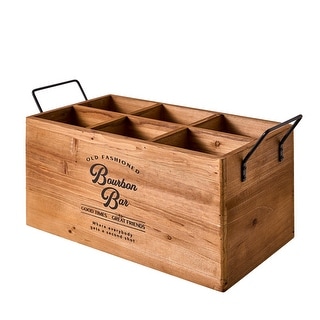 American Art Decor The Bourbon Bar Wood Crate Bottle Holder with Metal Handles - 7" H x 14" L x 8" D