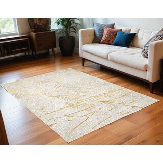 HomeRoots 5' X 8' Ivory and Gold Abstract Area Rug - 5' X 8' - Bed Bath ...