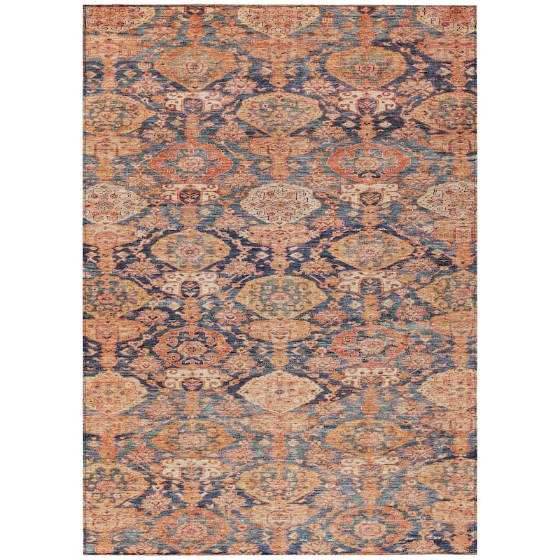 Machine Washable Indoor/ Outdoor Traditional Damask Chantille Rug