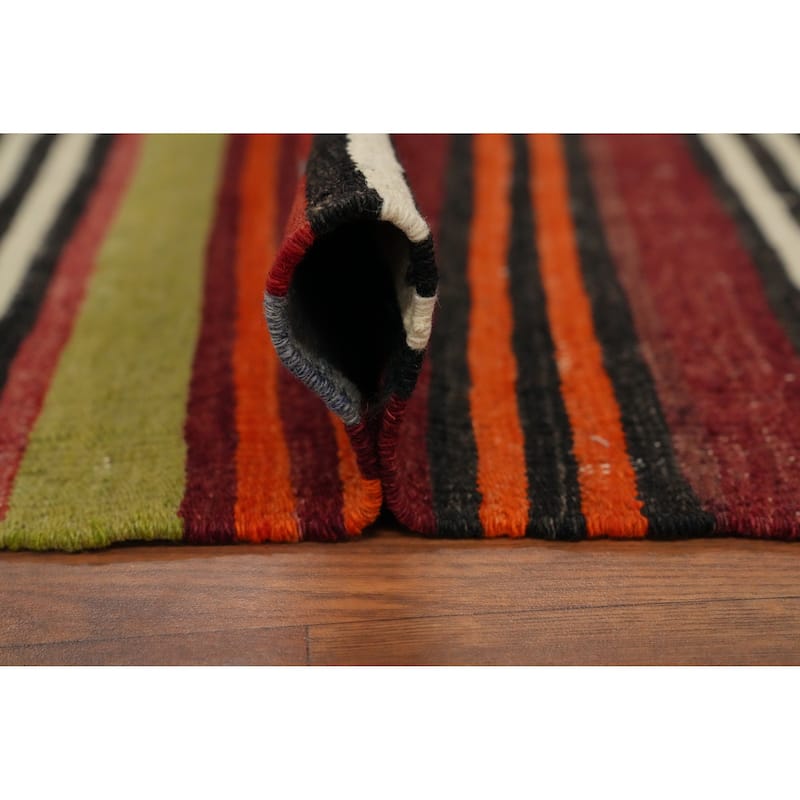 Hand Woven Oriental 100% Wool Carpet Southwestern Geometric Multi-Colored Kilim Area Rug - 9' 5'' X 5' 0''