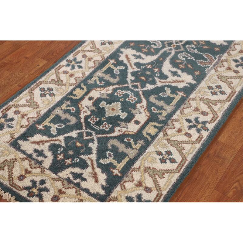 Green & Ivory Oushak Oriental Runner Rug Handmade Wool Carpet - 2'7"x 10'0"