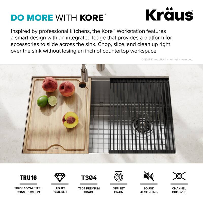 KRAUS Kore Workstation Undermount Stainless Steel Kitchen Sink