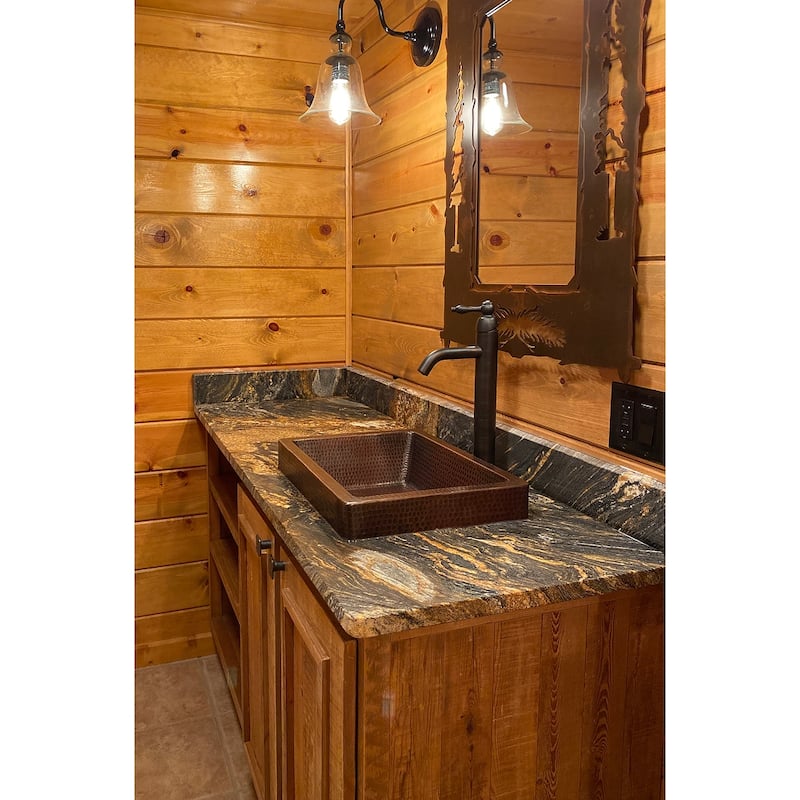 15-in Square Skirted Vessel Hammered Copper Sink (VSQ15SKDB)