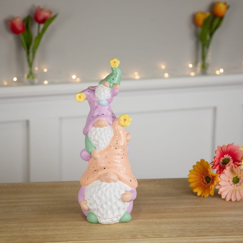 Gnome Tower Spring Figurine - 12" - Lilac and Orange
