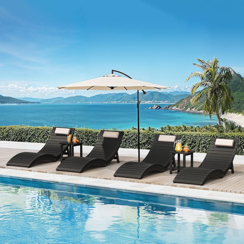 Set of 4 Weather-Resistant Folding Patio Pool Chaise Lounge Chairs - Black