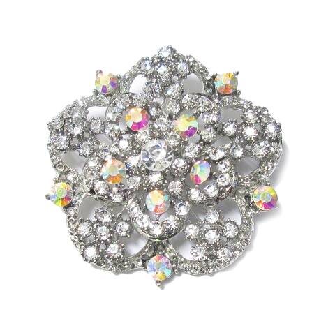 Set of 2 Silver Rose Crystal Rhinestone Brooch Pin Decorative Accent Piece 2.25in - 2.25" H x 2.25" W x 0.75" DP