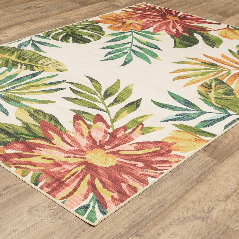 Style Haven Flores Tropical Beige/Multi Indoor-Outdoor Washable Rug