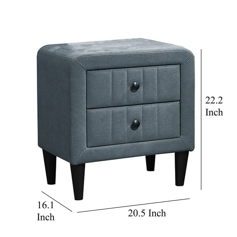 Gray/Black 2 Drawer 20.5 in. W Nightstand with Soft Linen Upholstery