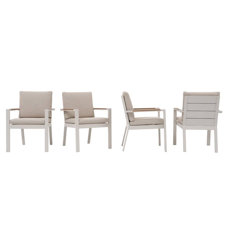 Outdoor Aluminum Dining Chair, Rust-Proof Patio Dining Chairs with Removable Cushions & Faux Wood Armrests
