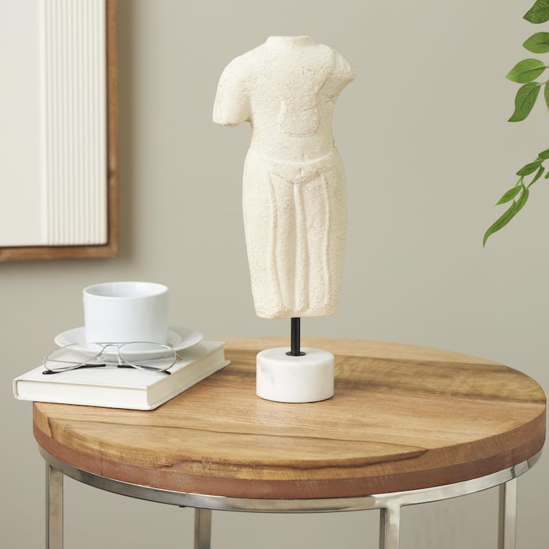 Cream Paper Mache Distressed or Antique Greek Inspired Statue People Decorative Sculpture with White Marble Base - Cream - 6"W, 14"H