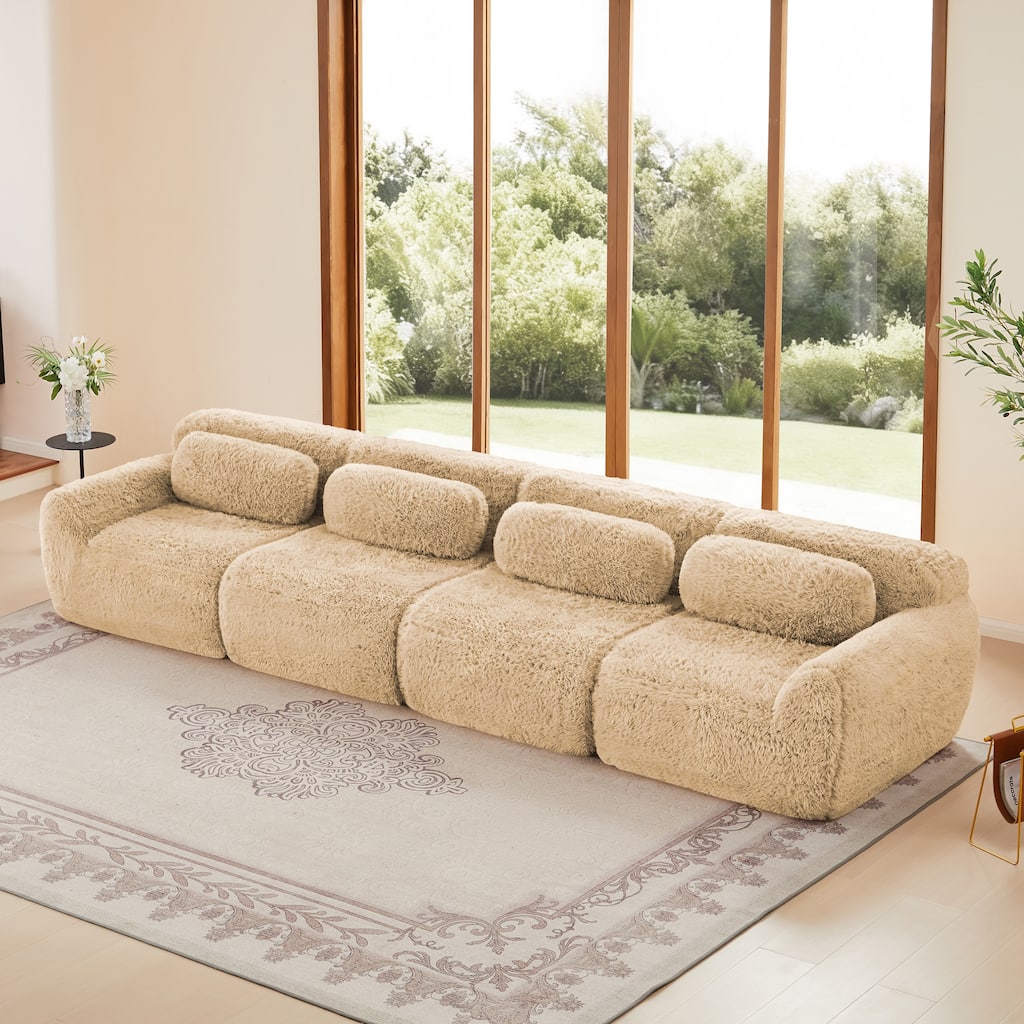149" Soft And Fluffy Plush Fabric, Boneless Sofa, 32D High Density Sponge Ergonomic Design, Free Combination
