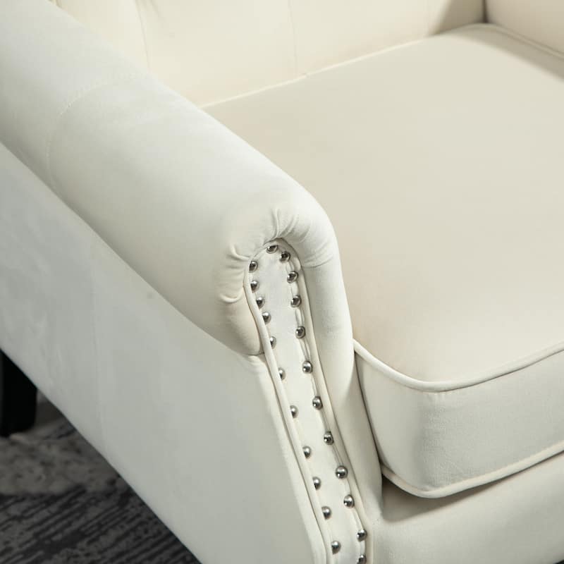 High Back Wood Frame Armchair, Modern Accent Chair Lounge Chair with Wood Legs, Upholstered PU Leather Lounge Chairs