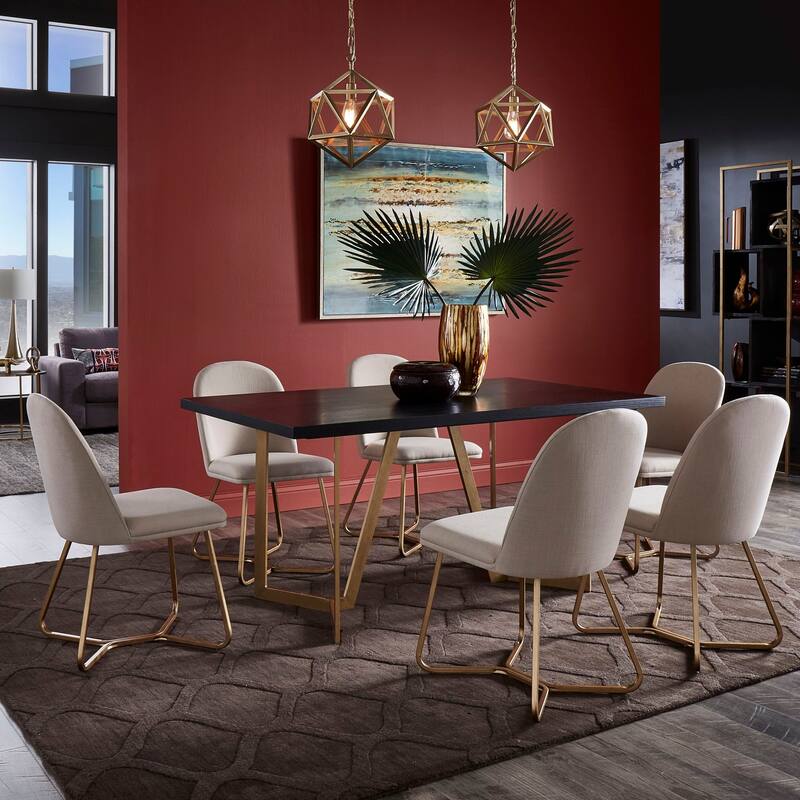 Cheyenne Black and Distressed Gold Finish Dining Set by iNSPIRE Q Modern - 7-Piece Set