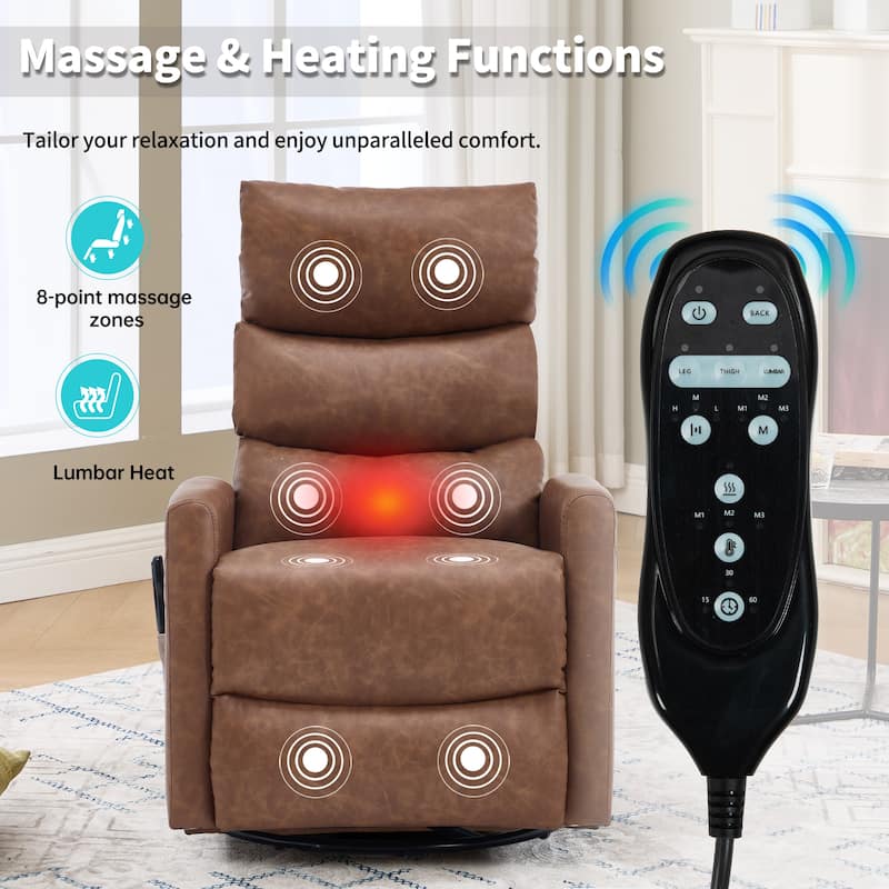 360° Swivel Rocking Recliner with Heat & Massage, Faux Leather