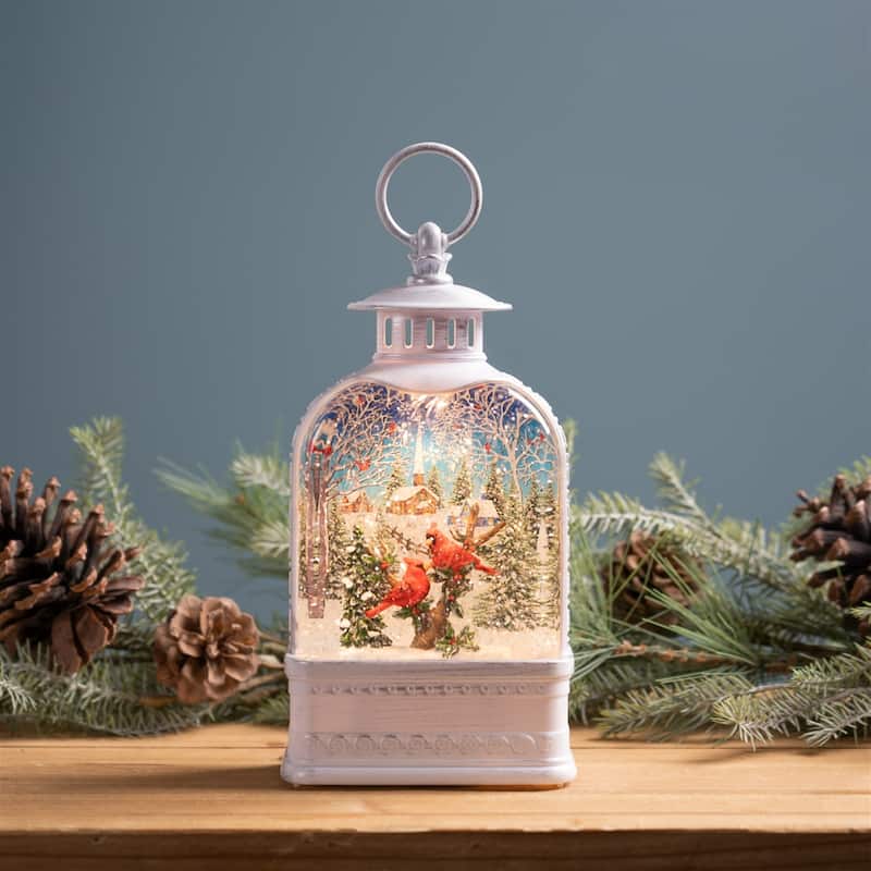 Pre-Lit Cardinals Snow Globe Christmas Lantern - 10.5" - Multi-Color