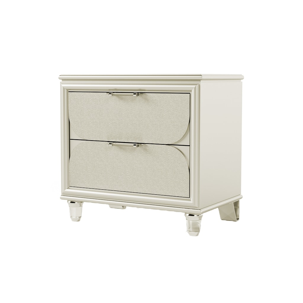 Zema Nightstand, 2 Drawers w Acrylic Handles, Silver Rubberwood, 30 Inch