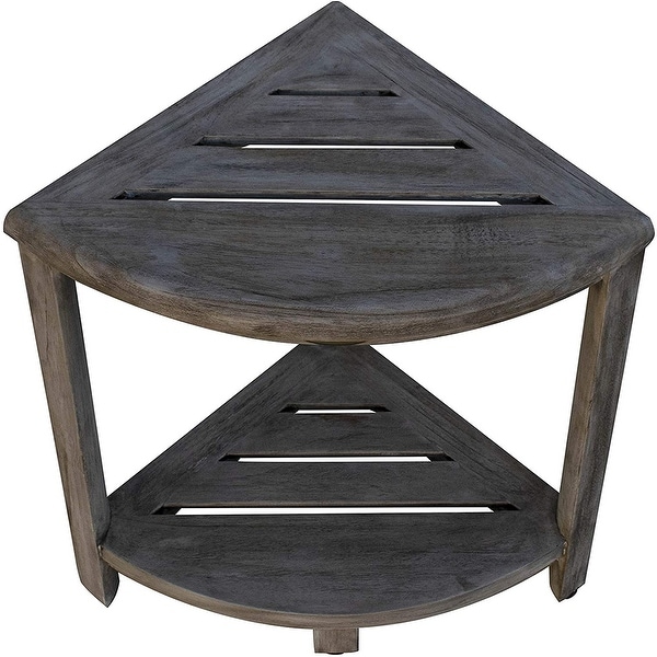 Compact Teak Corner Shower Outdoor Bench in Coquina Finish Bed
