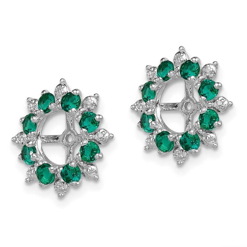 Curata 925 Sterling Silver Diamond and Created Emerald Earrings Jacket - 15x15mm Wide